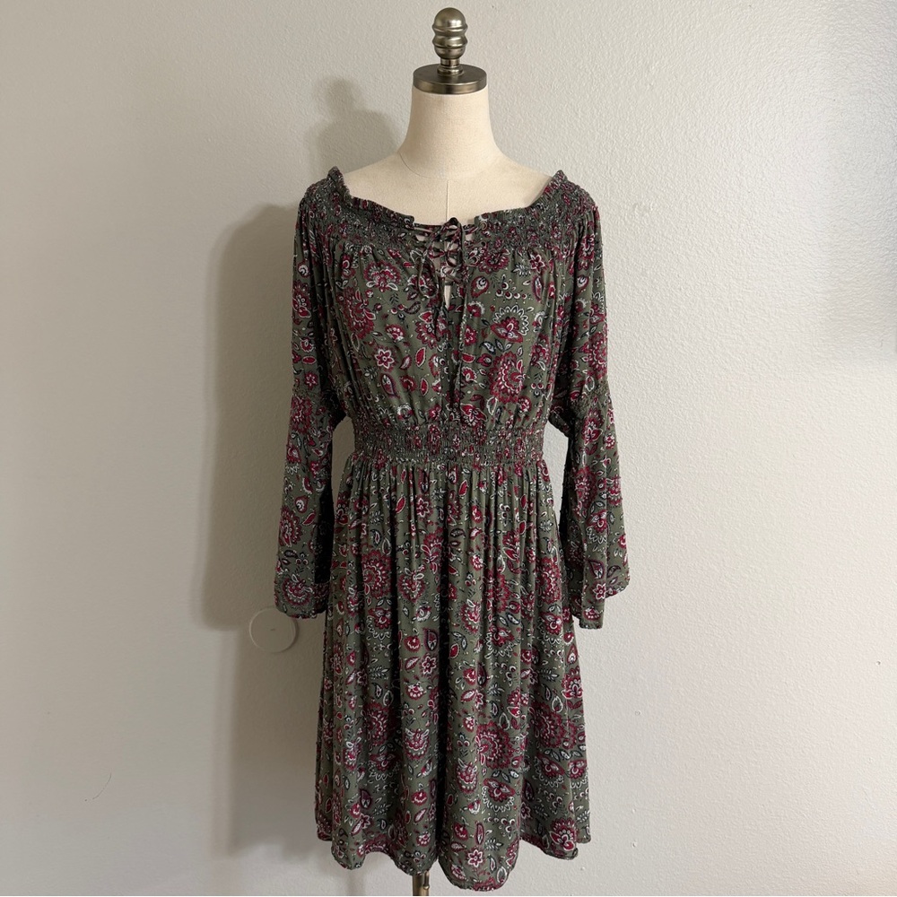 Torrid green red paisley off shoulder dress plus size 1X